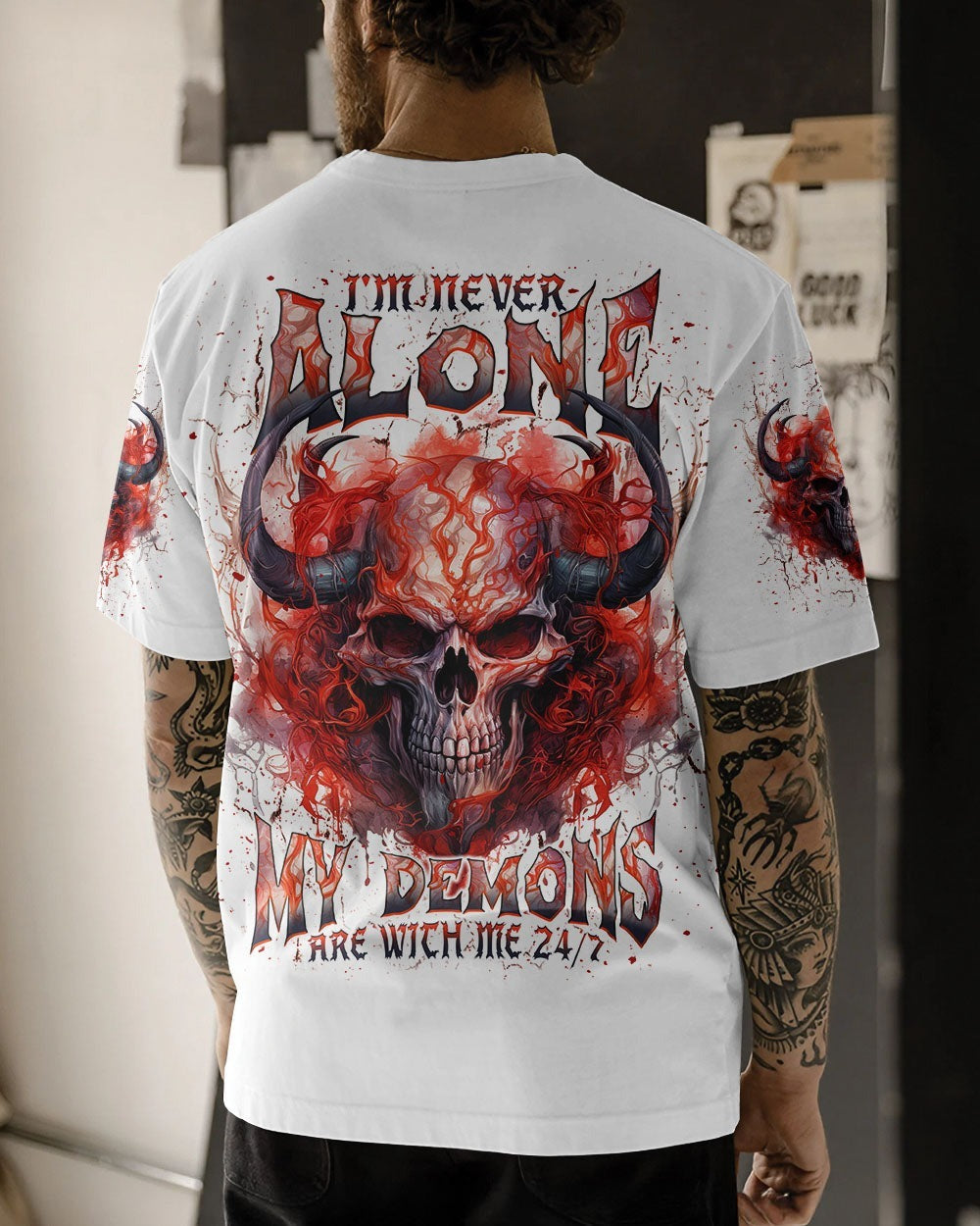 BLISSCORNERS I'M NEVER ALONE SKULL DEMON ALL OVER PRINT