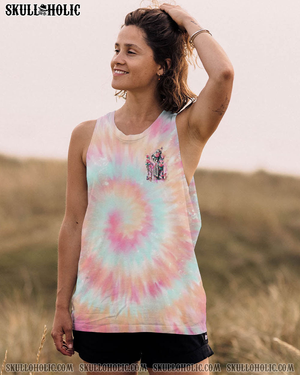 BLISSCORNERS DON'T TRY TO FIGURE ME OUT SKULL LADY TIE DYE ALL OVER PRINT