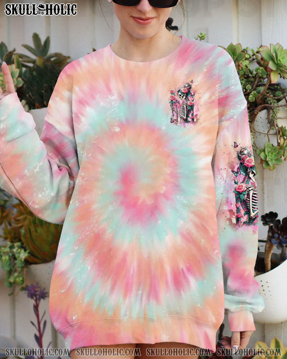 BLISSCORNERS DON'T TRY TO FIGURE ME OUT SKULL LADY TIE DYE ALL OVER PRINT