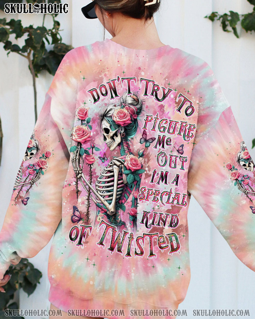 BLISSCORNERS DON'T TRY TO FIGURE ME OUT SKULL LADY TIE DYE ALL OVER PRINT