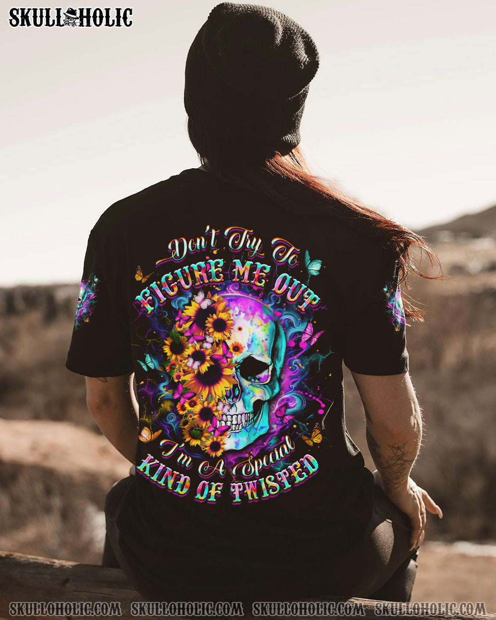 BLISSCORNERS DON'T TRY TO FIGURE ME OUT HALF SKULL ALL OVER PRINT