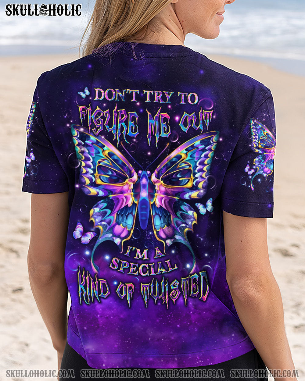 BLISSCORNERS DON'T TRY TO FIGURE ME OUT SKULL BUTTERFLY ALL OVER PRINT