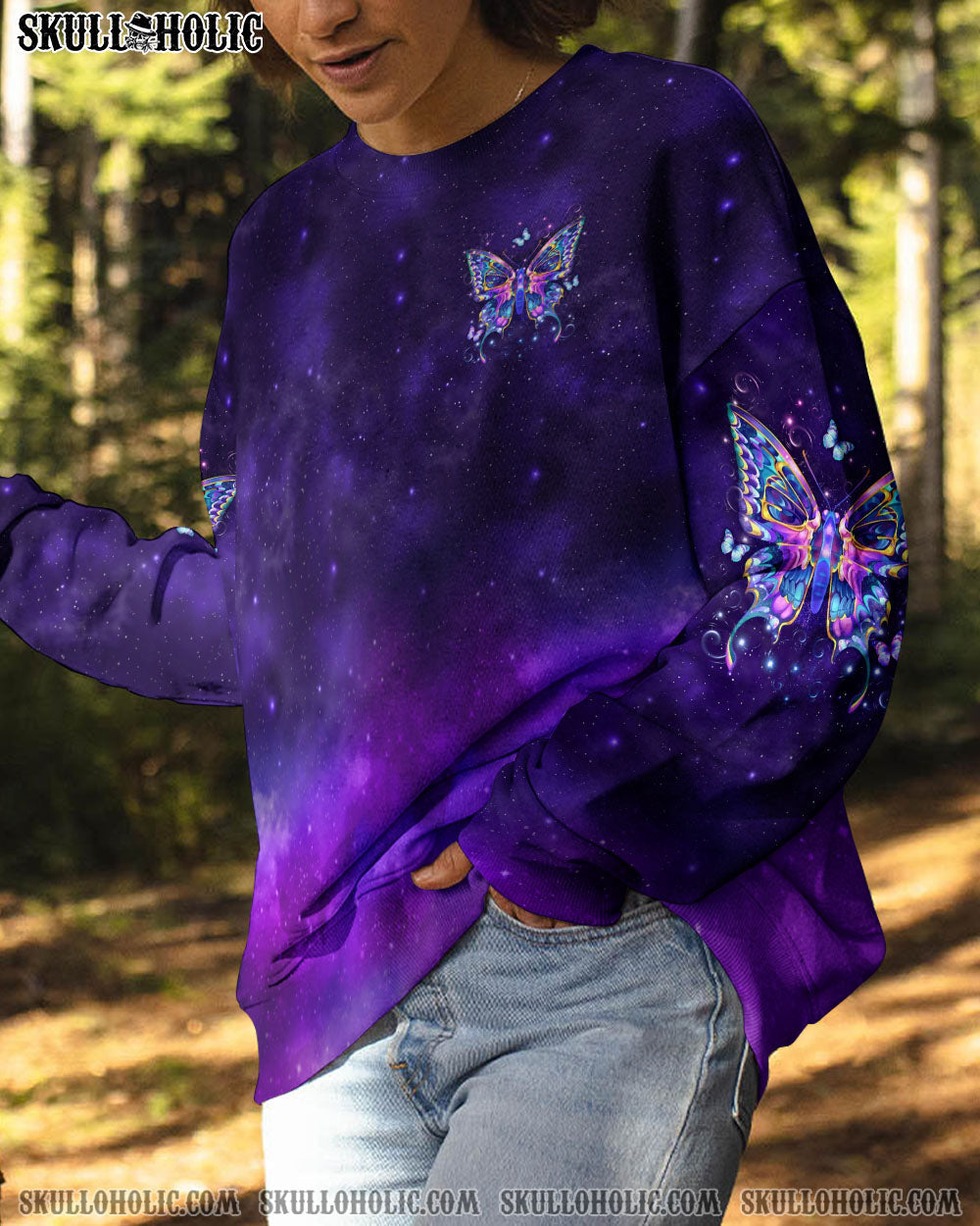 BLISSCORNERS DON'T TRY TO FIGURE ME OUT SKULL BUTTERFLY ALL OVER PRINT