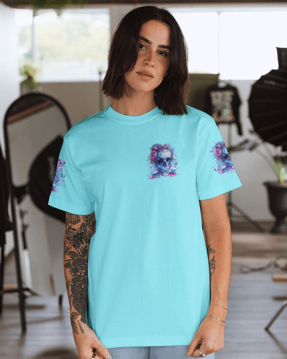 BLISSCORNERS THE GOOD GIRL IN ME SKULL MESSY BUN ALL OVER PRINT