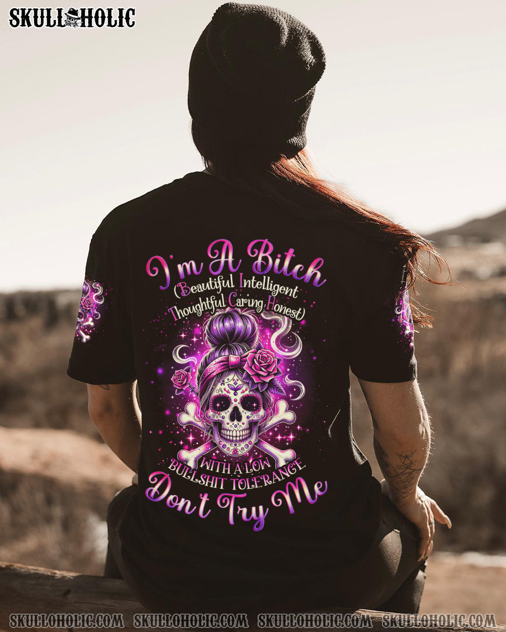 BLISSCORNERS I'M A B DON'T TRY ME SUNFLOWER MESSY BUN ALL OVER PRINT