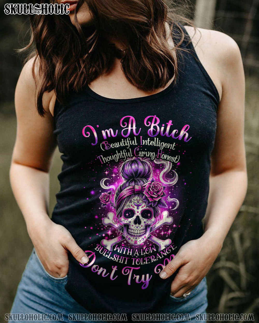 BLISSCORNERS I'M A B DON'T TRY ME SUNFLOWER MESSY BUN ALL OVER PRINT