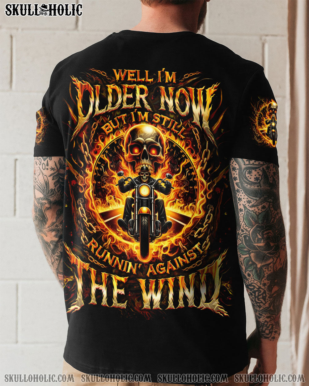 BLISSCORNERS RUNNING AGAINST THE WIND BIKER SKULL ALL OVER PRINT