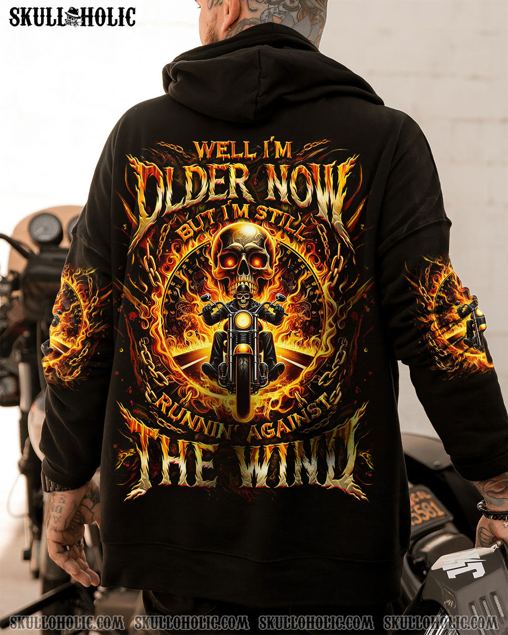 BLISSCORNERS RUNNING AGAINST THE WIND BIKER SKULL ALL OVER PRINT