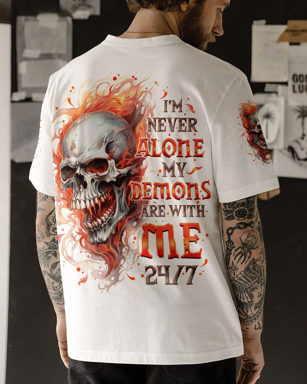 BLISSCORNERS I'M NEVER ALONE SKULL FIRE ALL OVER PRINT