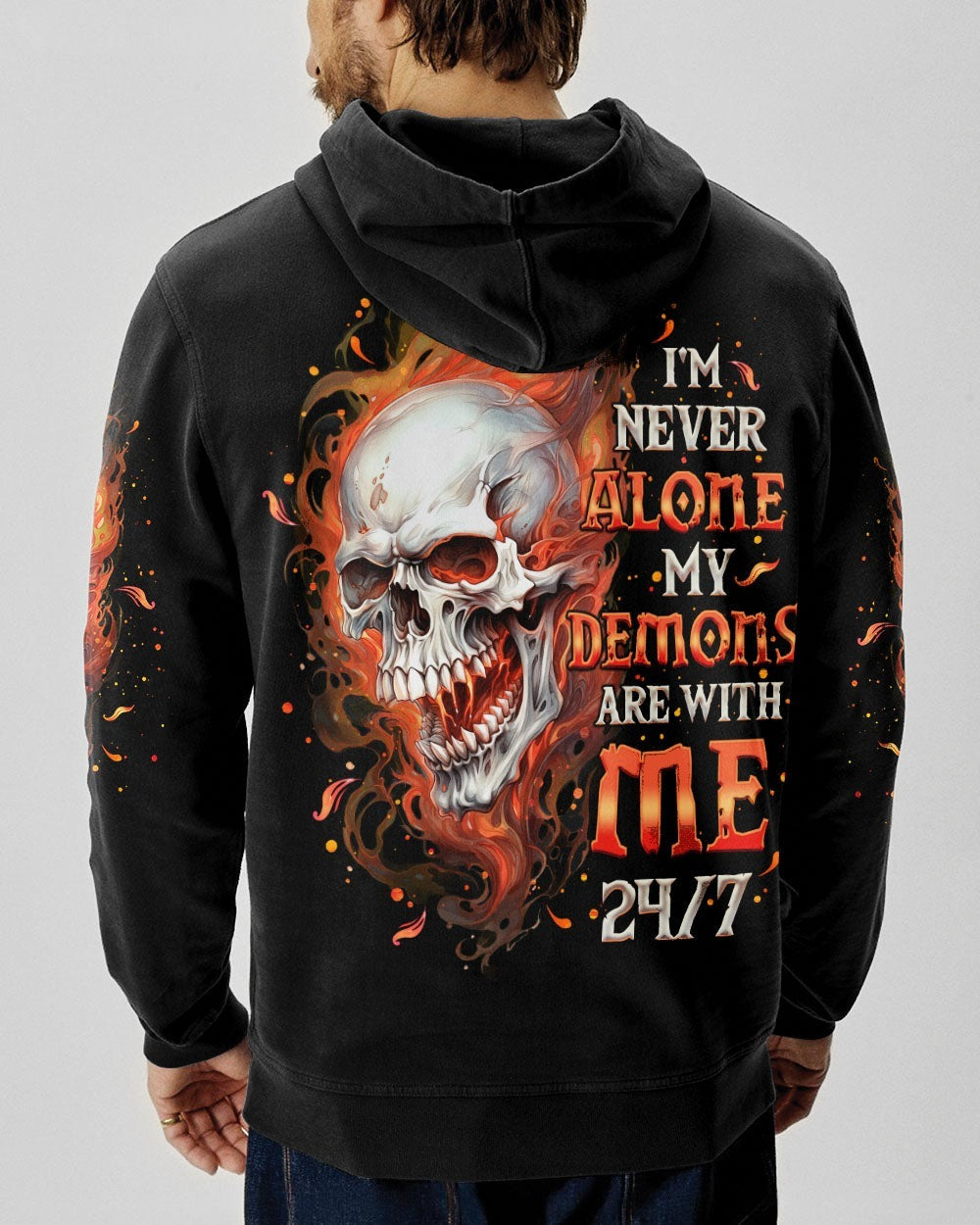 BLISSCORNERS I'M NEVER ALONE SKULL FIRE BLACK ALL OVER PRINT