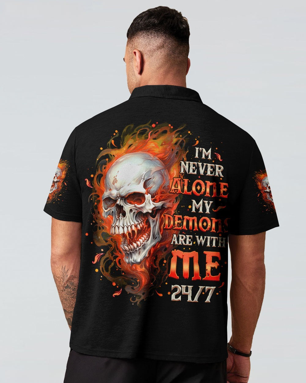 BLISSCORNERS I'M NEVER ALONE SKULL FIRE BLACK ALL OVER PRINT