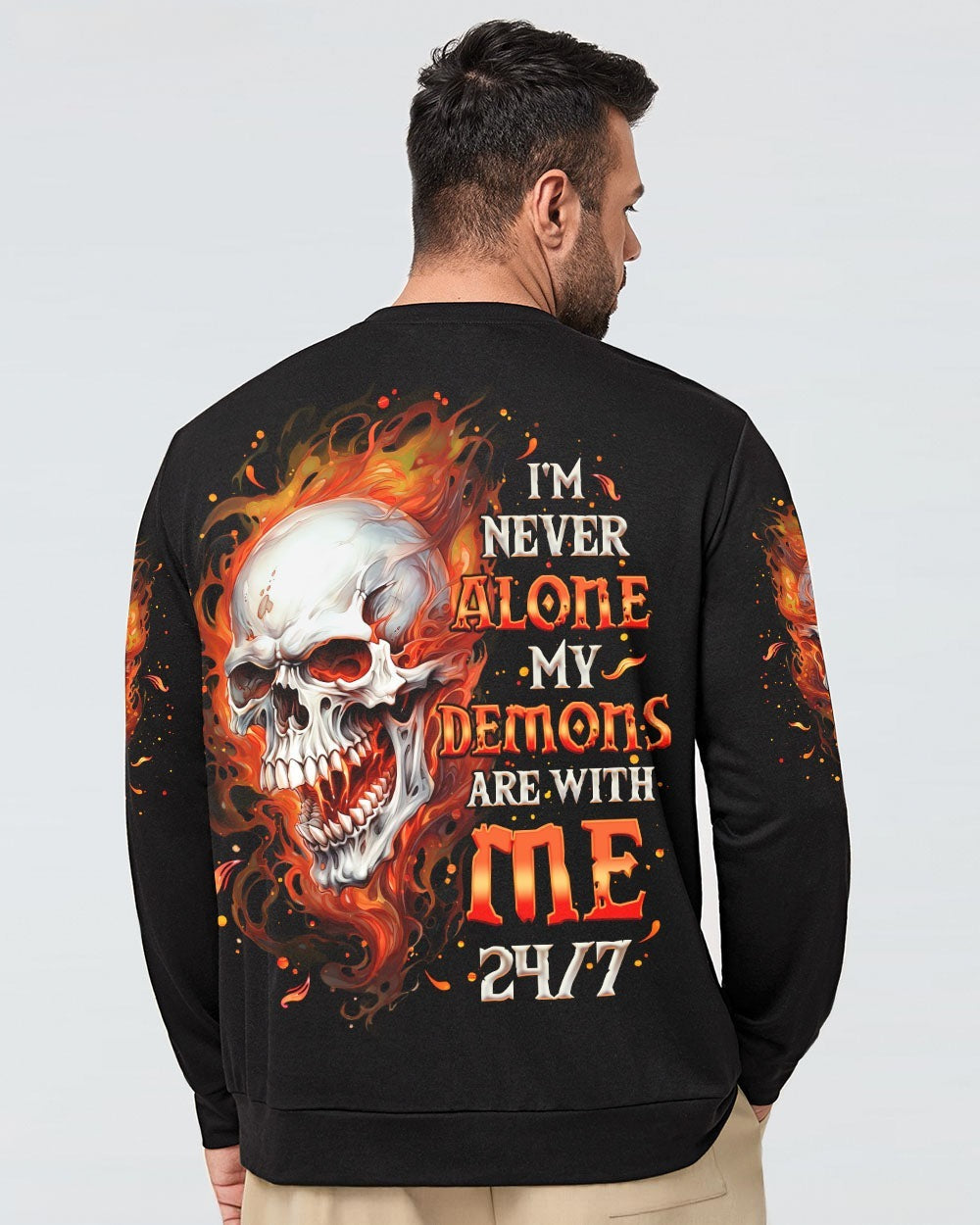 BLISSCORNERS I'M NEVER ALONE SKULL FIRE BLACK ALL OVER PRINT