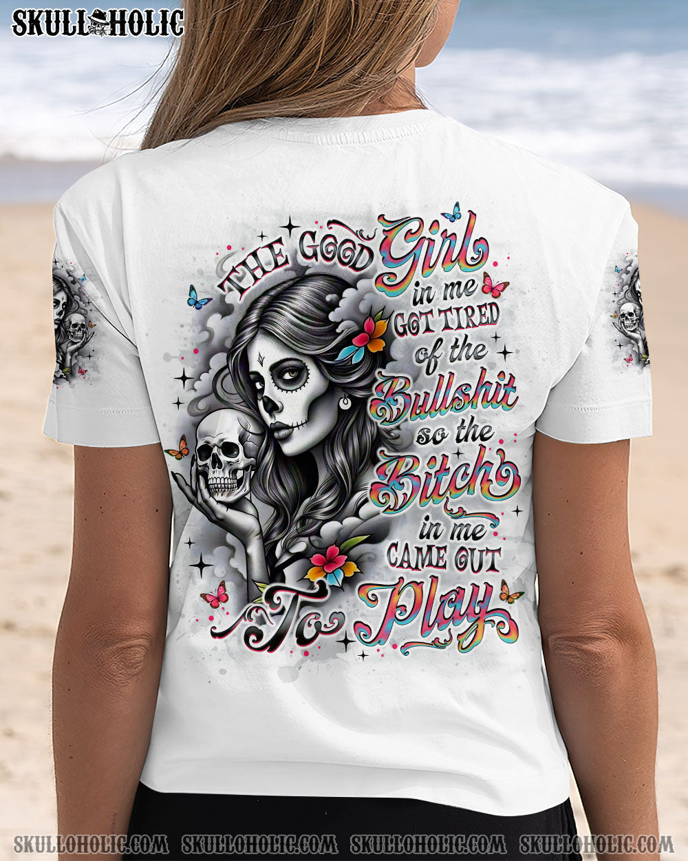 BLISSCORNERS THE GOOD GIRL IN ME SKULL LADY ALL OVER PRINT