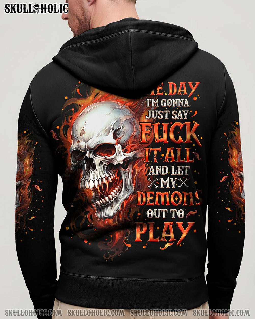 BLISSCORNERS ONE DAY I'M GONNA JUST SAY DEMON SKULL BLACK ALL OVER PRINT