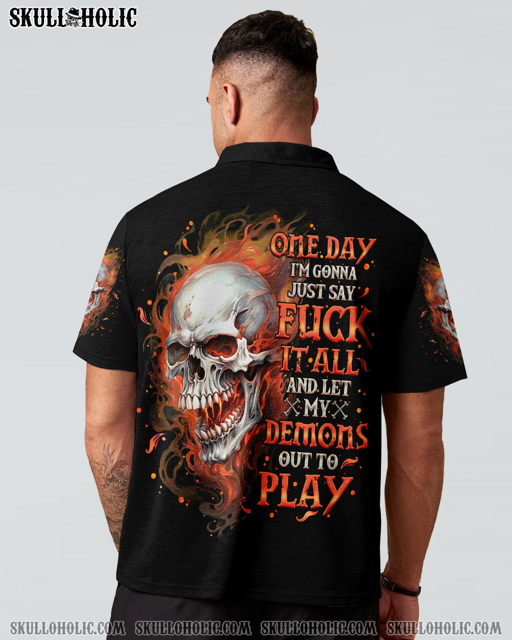 BLISSCORNERS ONE DAY I'M GONNA JUST SAY DEMON SKULL BLACK ALL OVER PRINT
