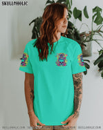 BLISSCORNERS ALWAYS A STRONG WOMAN SKULL MESSY BUN ALL OVER PRINT