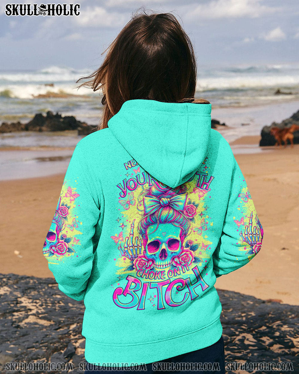 BLISSCORNERS ALWAYS A STRONG WOMAN SKULL MESSY BUN ALL OVER PRINT