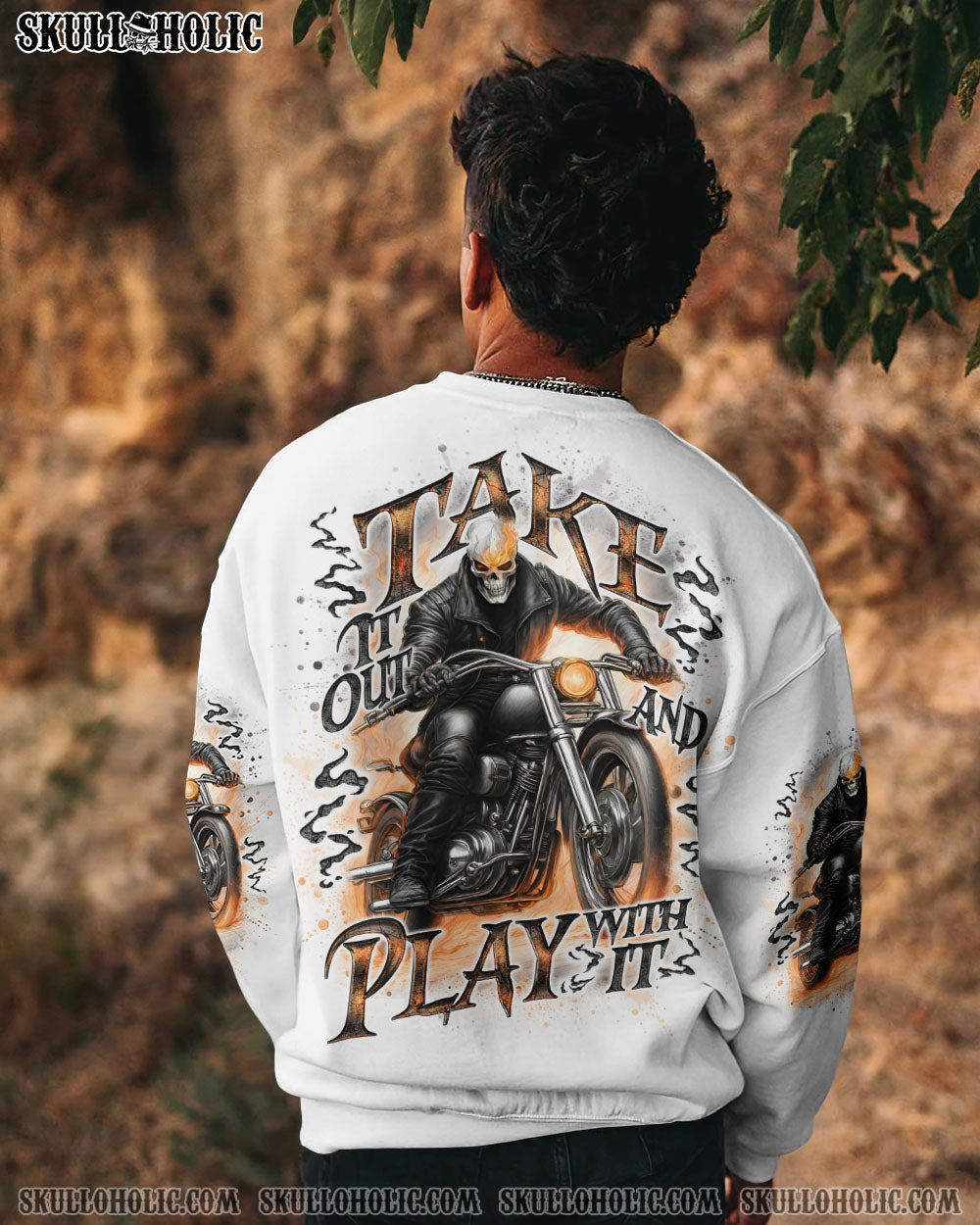 BLISSCORNERS TAKE IT OUT AND PLAY WITH IT BIKER SKULL ALL OVER PRINT