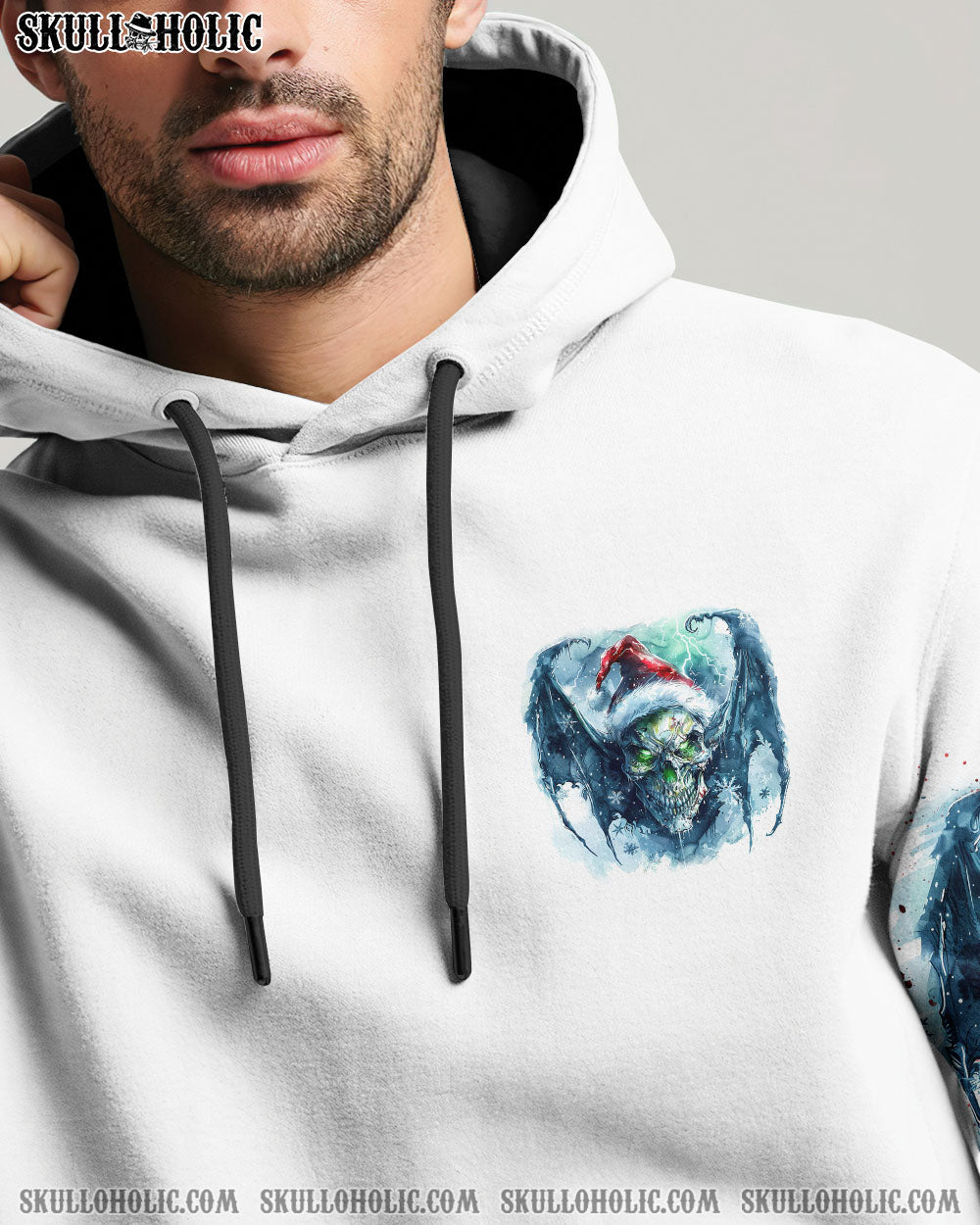 BLISSCORNERS ON THE NAUGHTY LIST SKULL WINGS CHRISTMAS ALL OVER PRINT