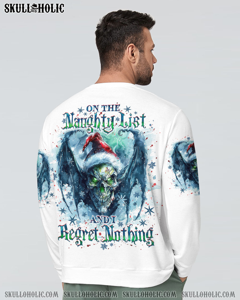 BLISSCORNERS ON THE NAUGHTY LIST SKULL WINGS CHRISTMAS ALL OVER PRINT