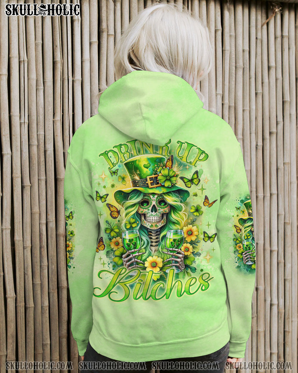 BLISSCORNERS DRINK UP B SKULL LADY PATRICK'S DAY ALL OVER PRINT