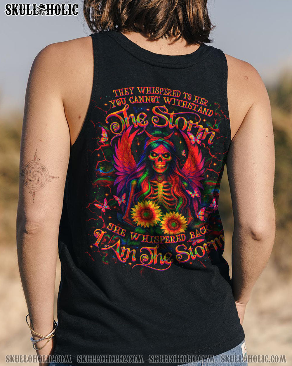 BLISSCORNERS I AM THE STORM SKELETON WINGS SUNFLOWER ALL OVER PRINT