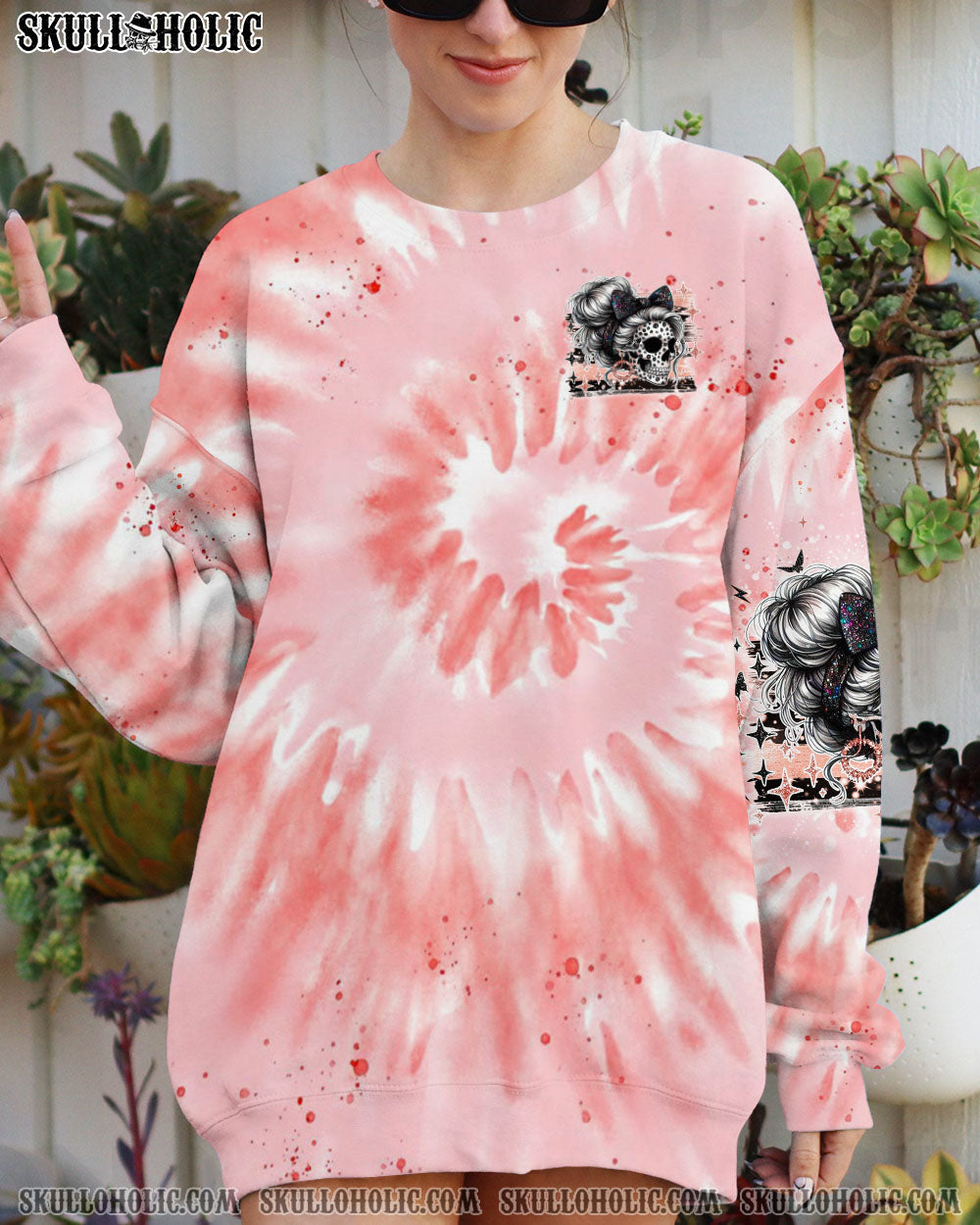 BLISSCORNERS BUCKLE UP BUTTERCUP B SWITCH SKULL MESSY BUN TIE DYE ALL OVER PRINT
