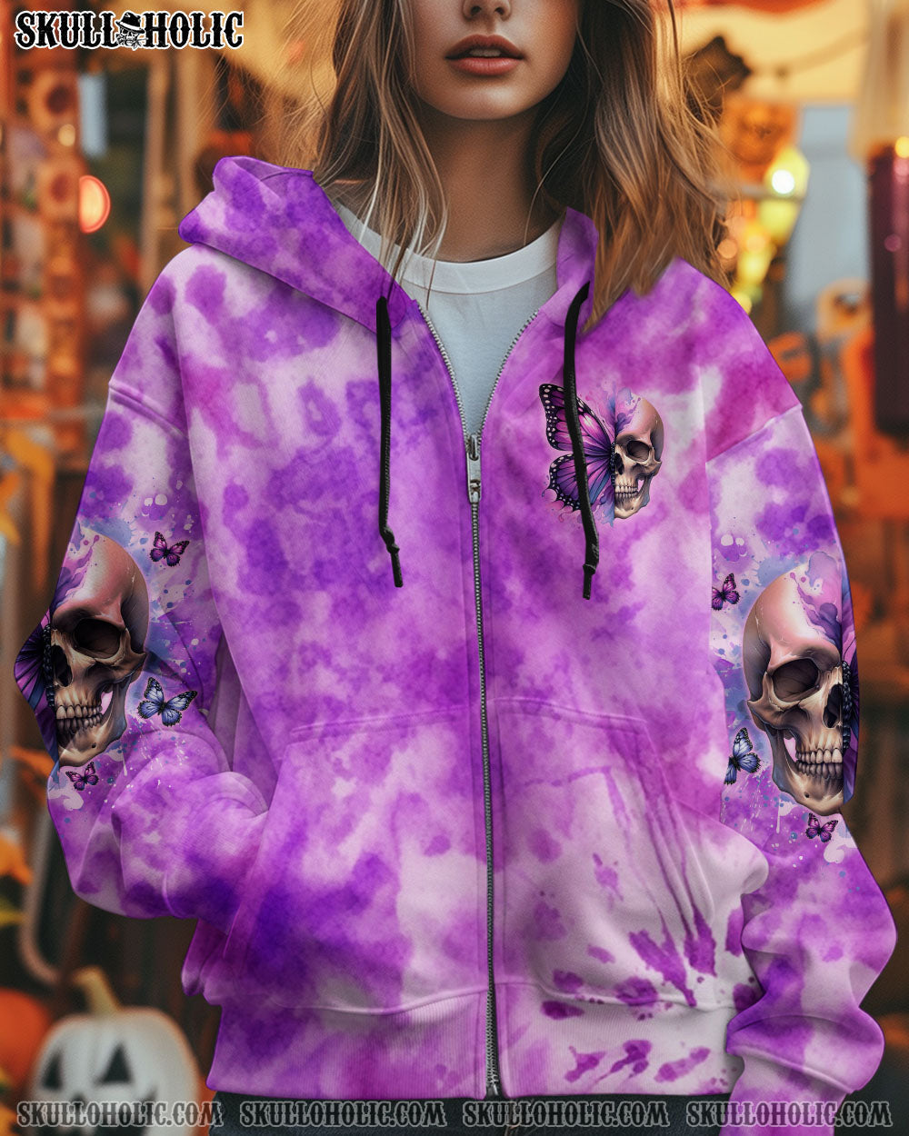 BLISSCORNERS DON'T TRY TO FIGURE ME OUT SKULL BUTTERFLY TIE DYE ALL OVER PRINT