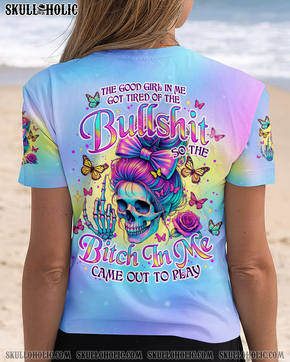 BLISSCORNERS THE GOOD GIRL IN ME SKULL MESSY BUN ALL OVER PRINT