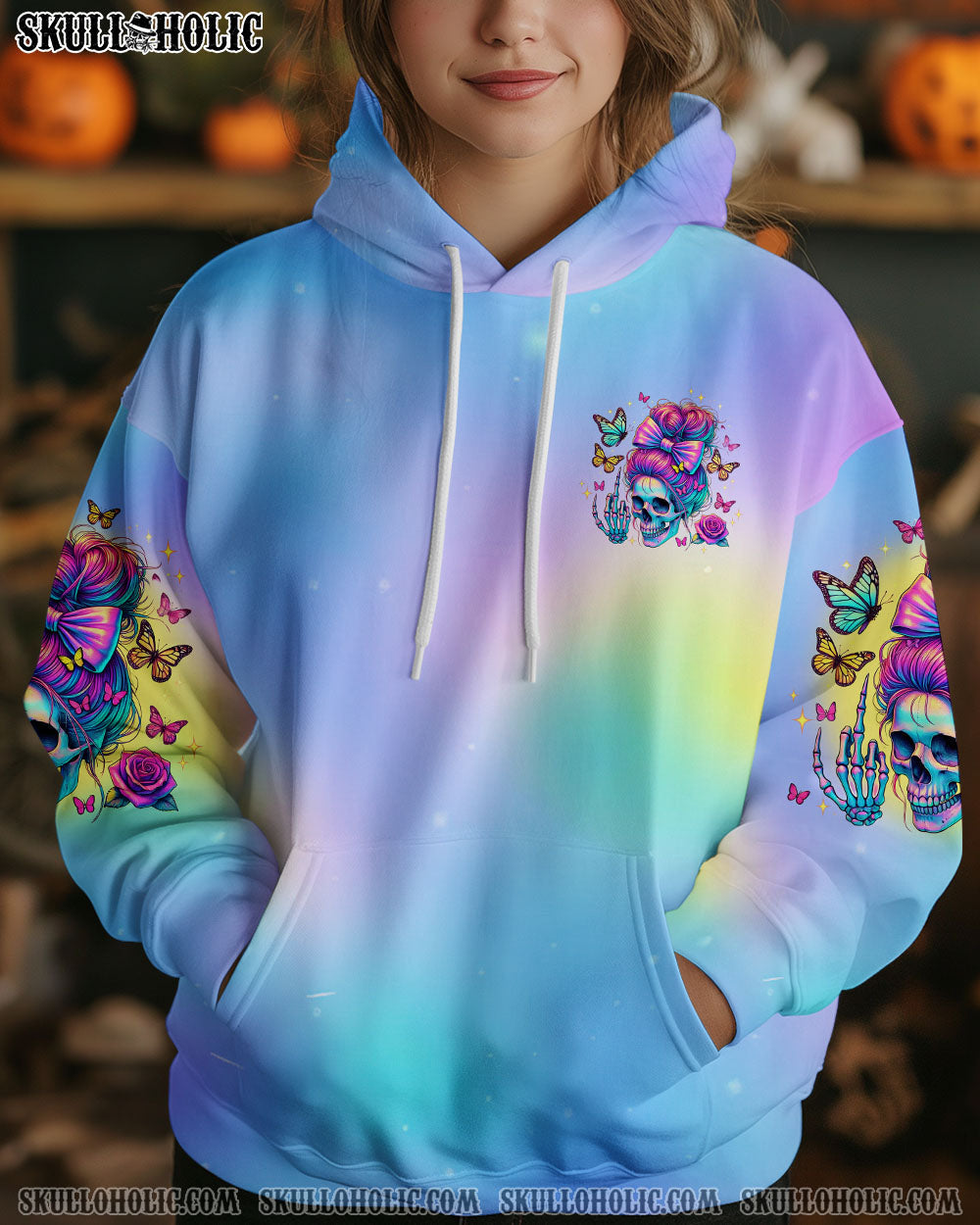 BLISSCORNERS THE GOOD GIRL IN ME SKULL MESSY BUN ALL OVER PRINT