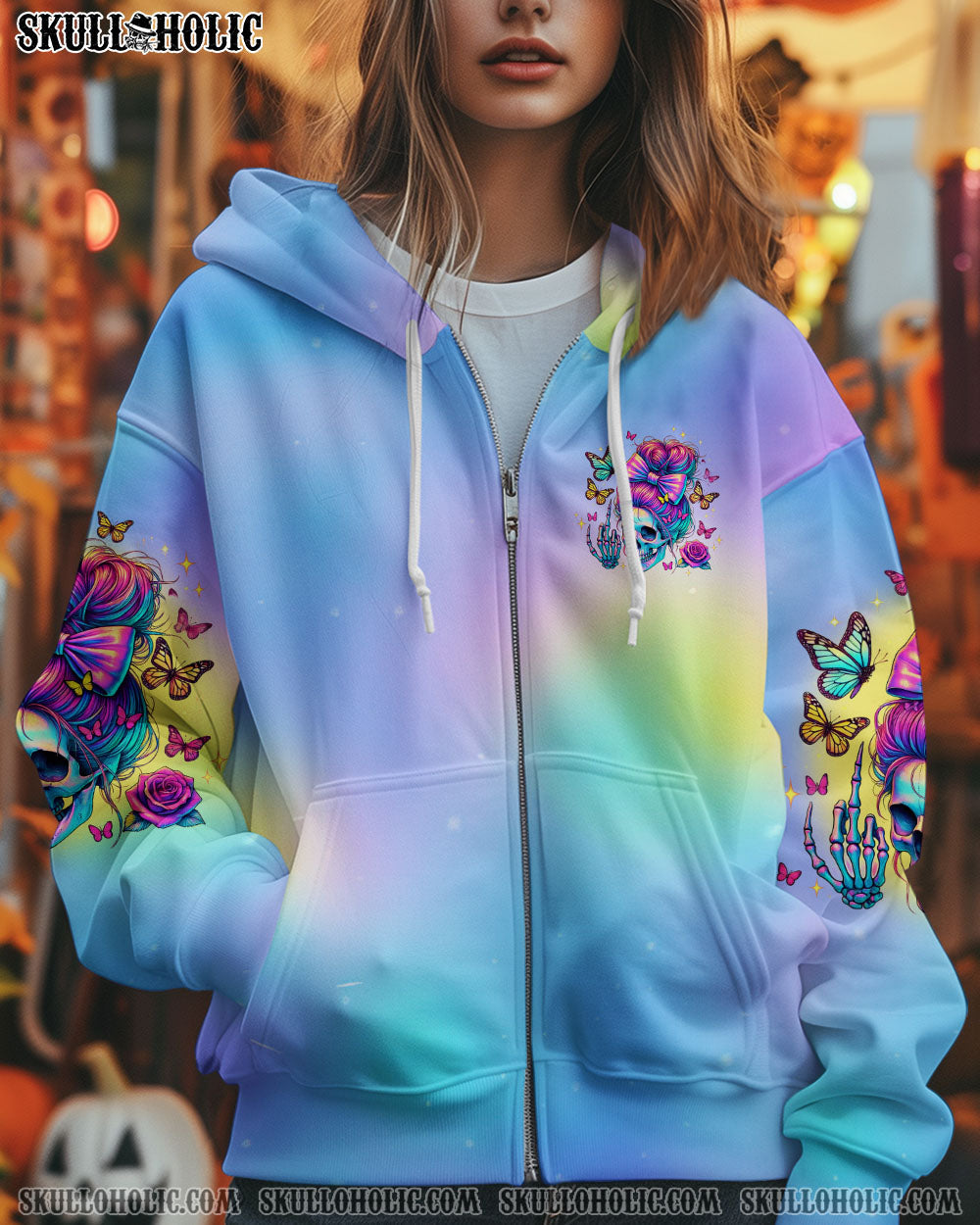 BLISSCORNERS THE GOOD GIRL IN ME SKULL MESSY BUN ALL OVER PRINT