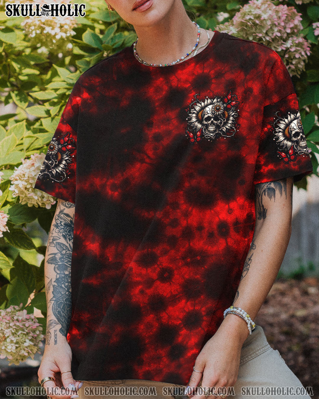 BLISSCORNERS DON'T TRY TO FIGURE ME OUT SKULL SUNFLOWER ALL OVER PRINT