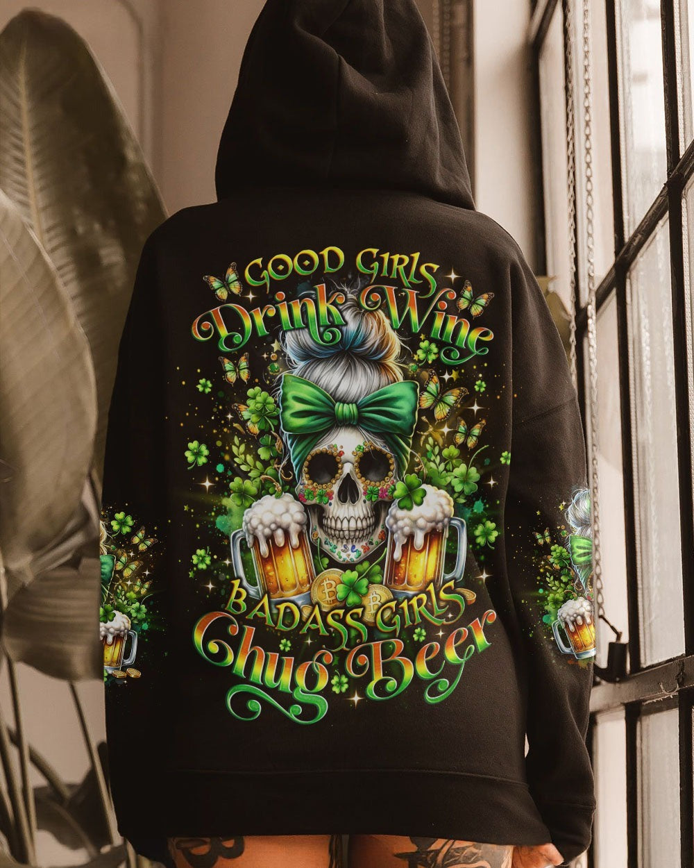 BLISSCORNERS THE GOOD GIRL IN ME MESSY BUN SKULL ALL OVER PRINT
