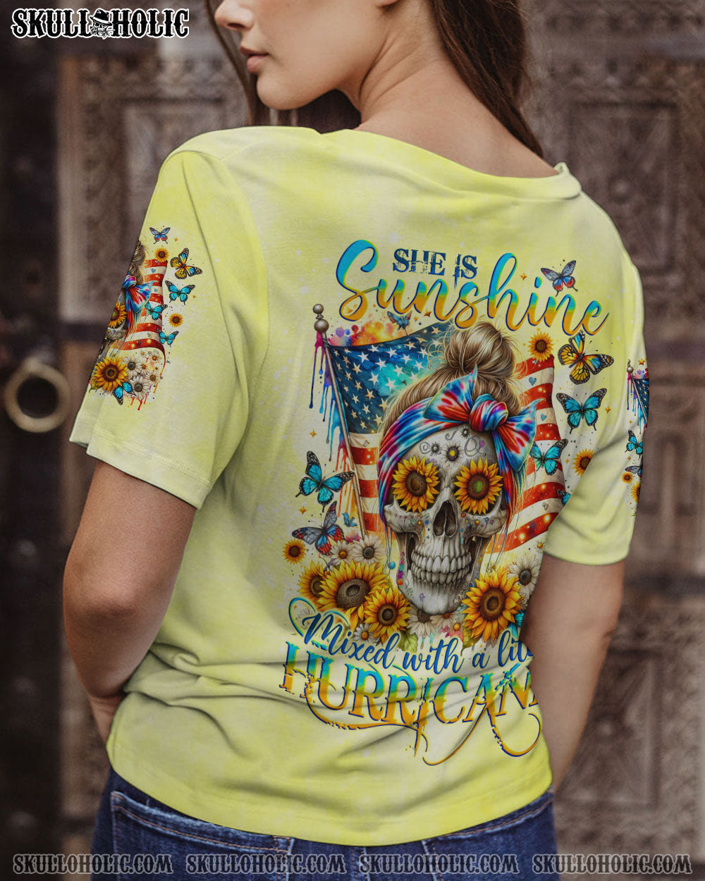BLISSCORNERS SHE IS SUNSHINE FLAG SKULL ALL OVER PRINT