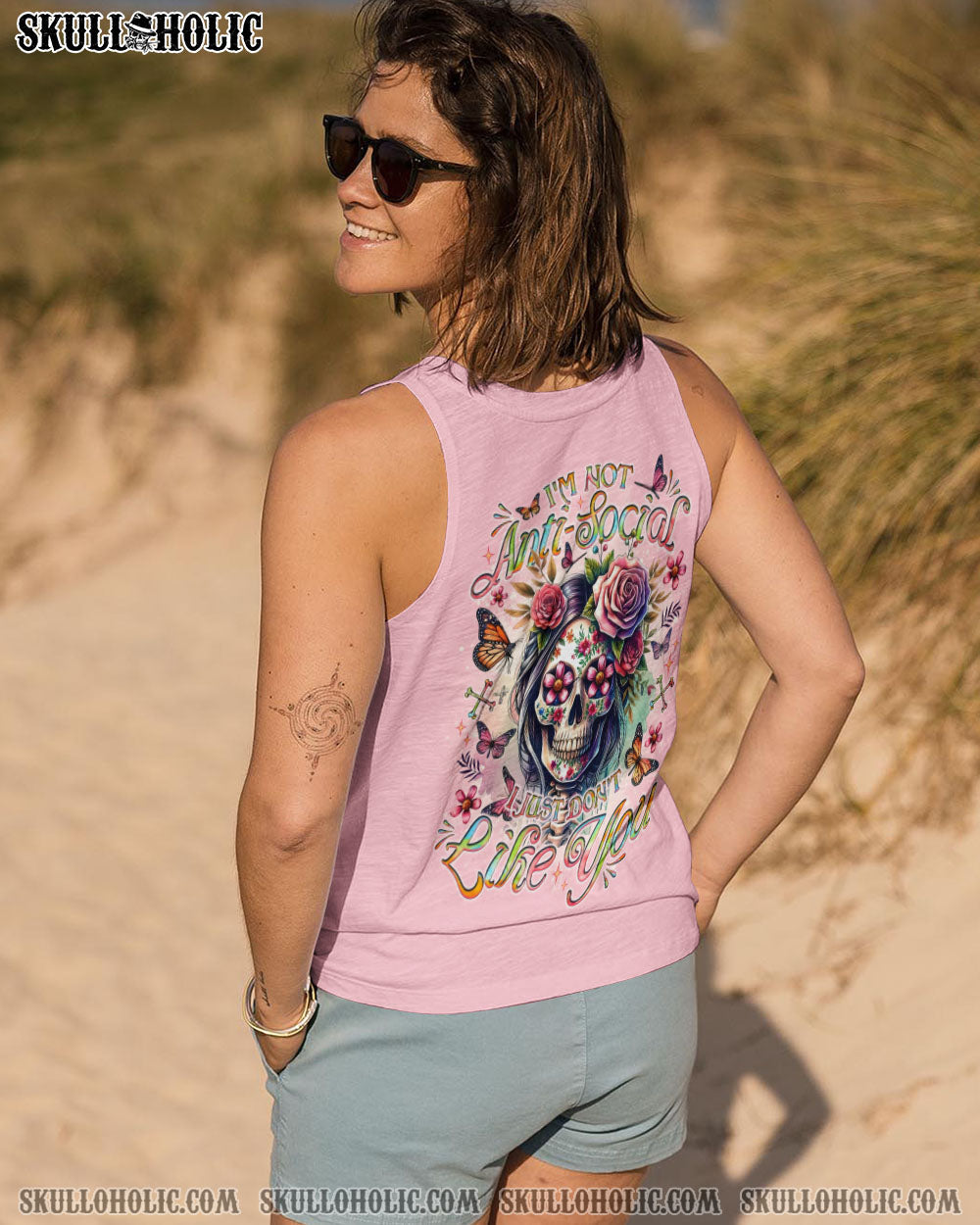 BLISSCORNERS I’M NOT ANTISOCIAL I JUST DON’T LIKE YOU SKULL ALL OVER PRINT
