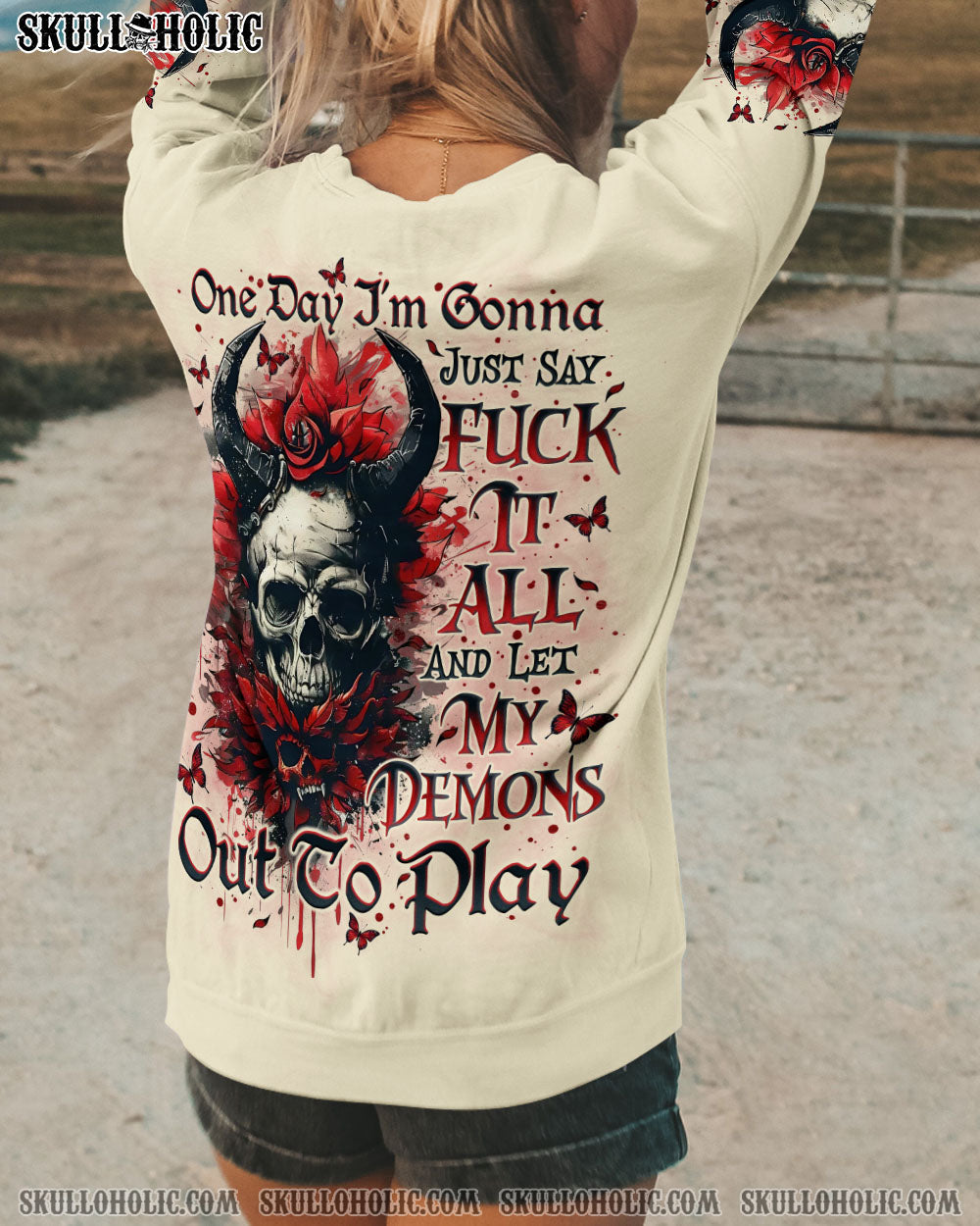 BLISSCORNERS ONE DAY I'M GONNA JUST SAY DEMON SKULL ALL OVER PRINT