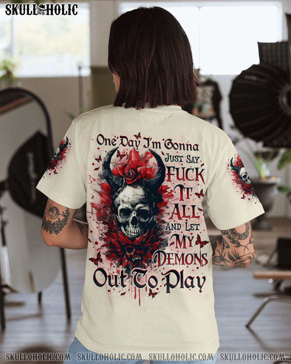 BLISSCORNERS ONE DAY I'M GONNA JUST SAY DEMON SKULL ALL OVER PRINT