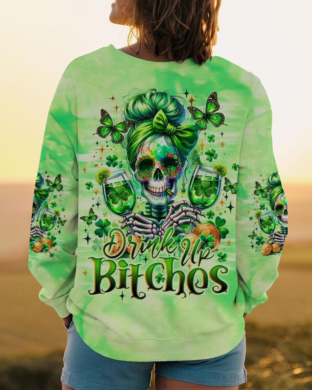 BLISSCORNERS SHE IS SUNSHINE SUNFLOWER MESSY BUN SKULL ALL OVER PRINT