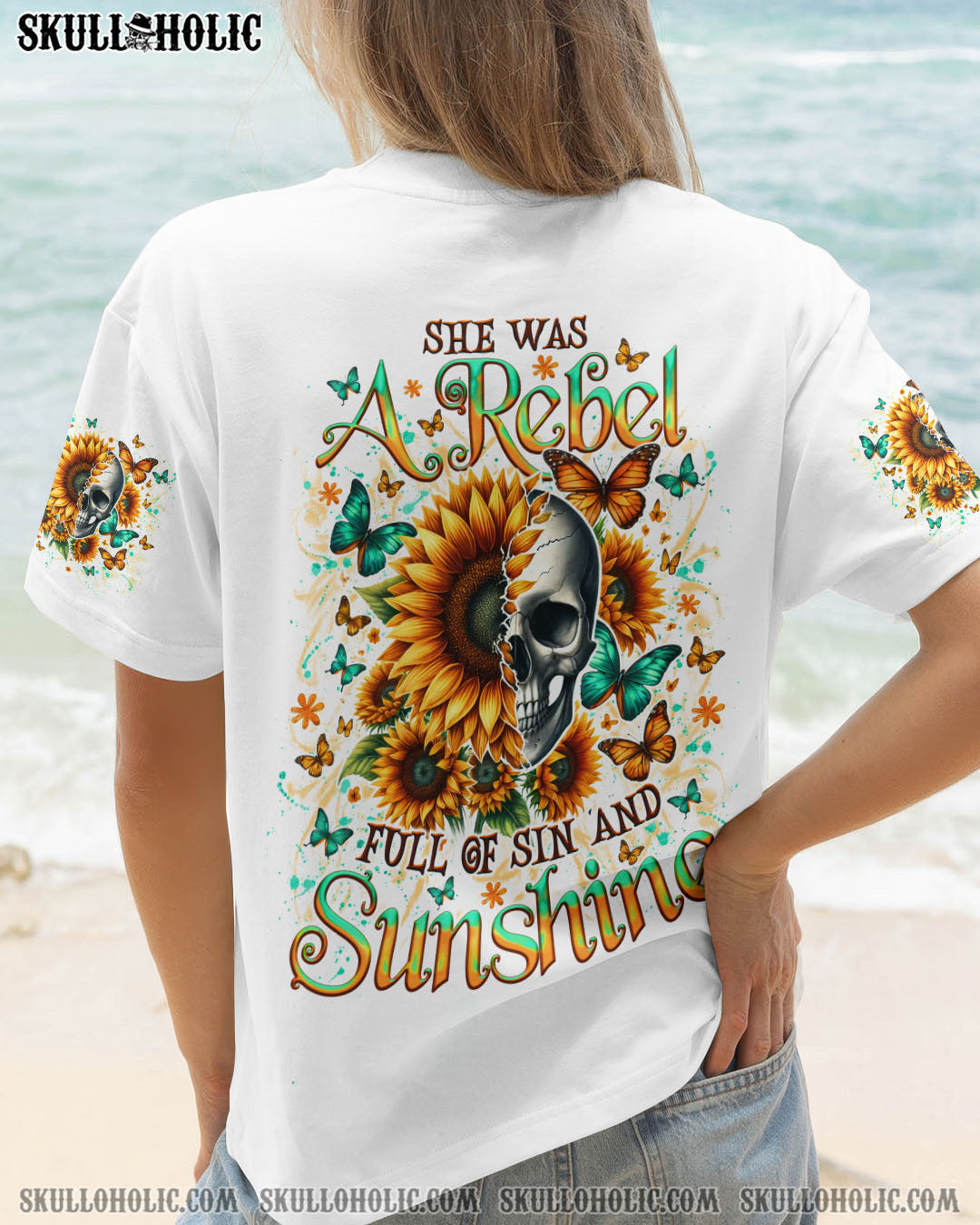 BLISSCORNERS SHE WAS A REBEL SUNFLOWER SKULL ALL OVER PRINT