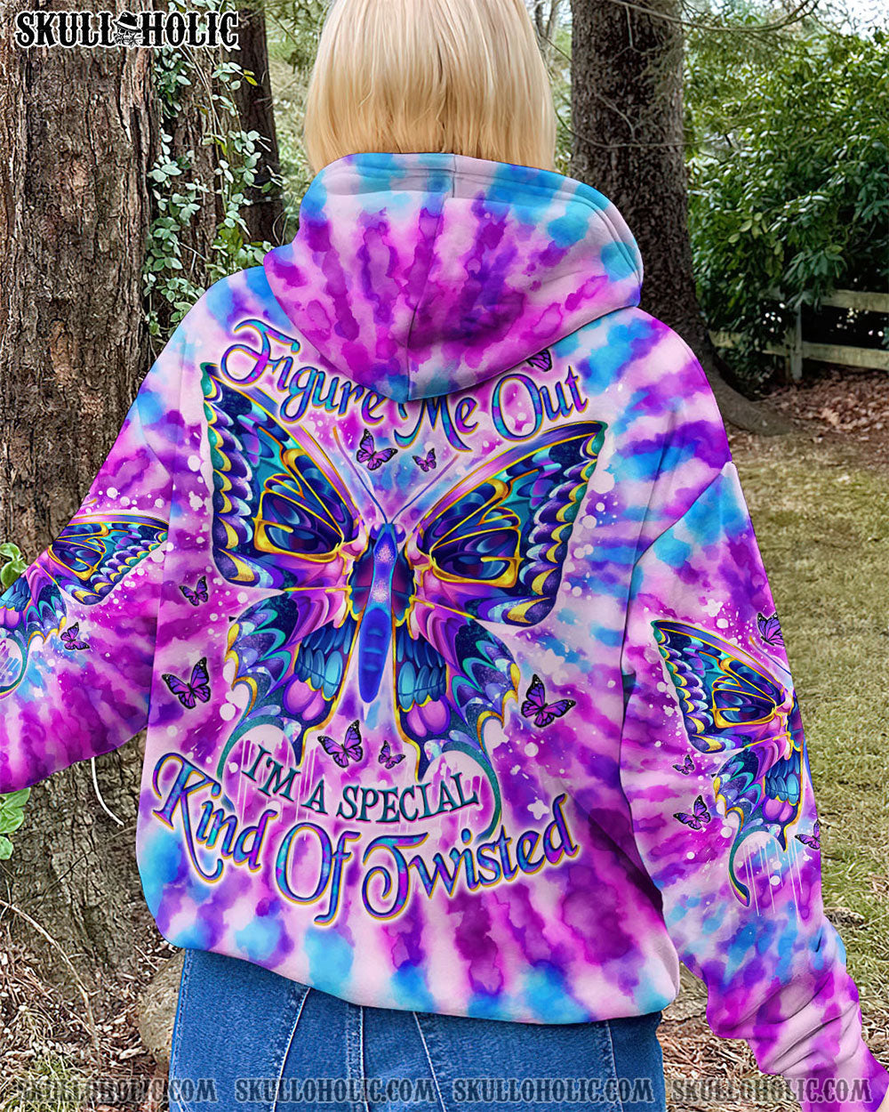 BLISSCORNERS DON'T TRY TO FIGURE ME OUT SKULL BUTTERFLY ALL OVER PRINT