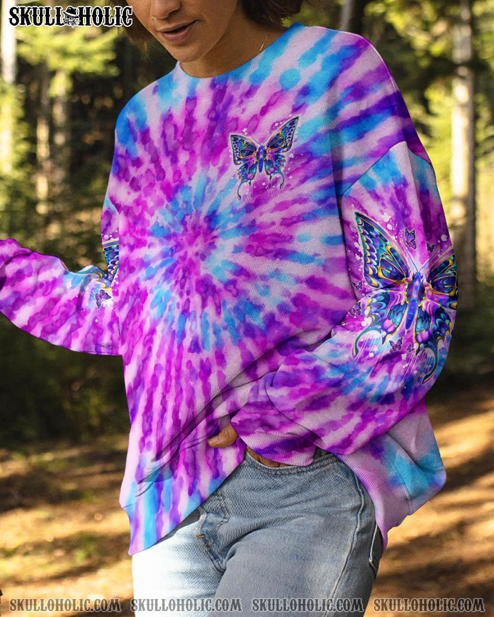 BLISSCORNERS DON'T TRY TO FIGURE ME OUT SKULL BUTTERFLY ALL OVER PRINT