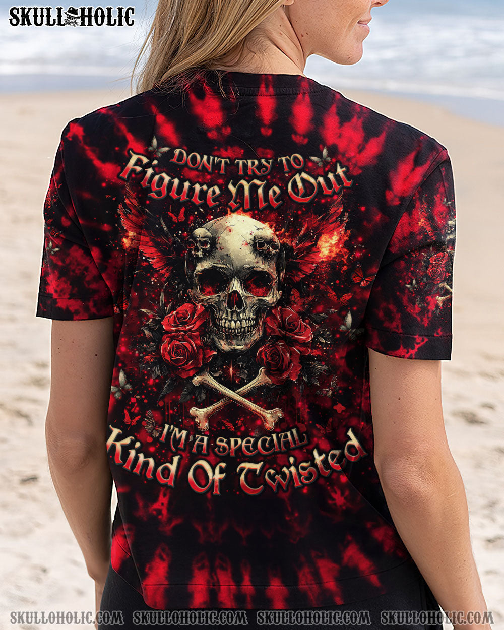 BLISSCORNERS DON'T TRY TO FIGURE ME OUT SKULL WINGS ALL OVER PRINT