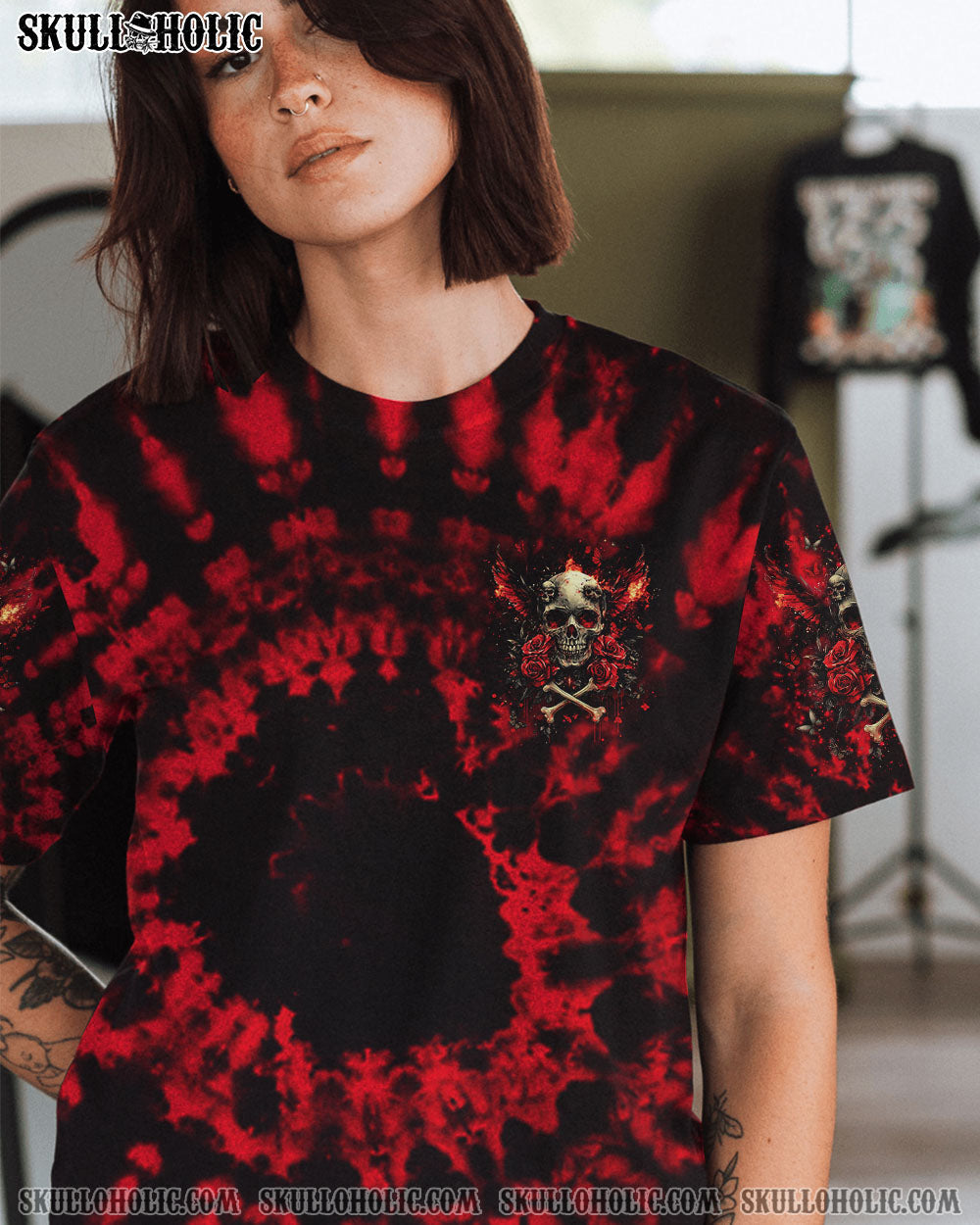 BLISSCORNERS DON'T TRY TO FIGURE ME OUT SKULL WINGS ALL OVER PRINT