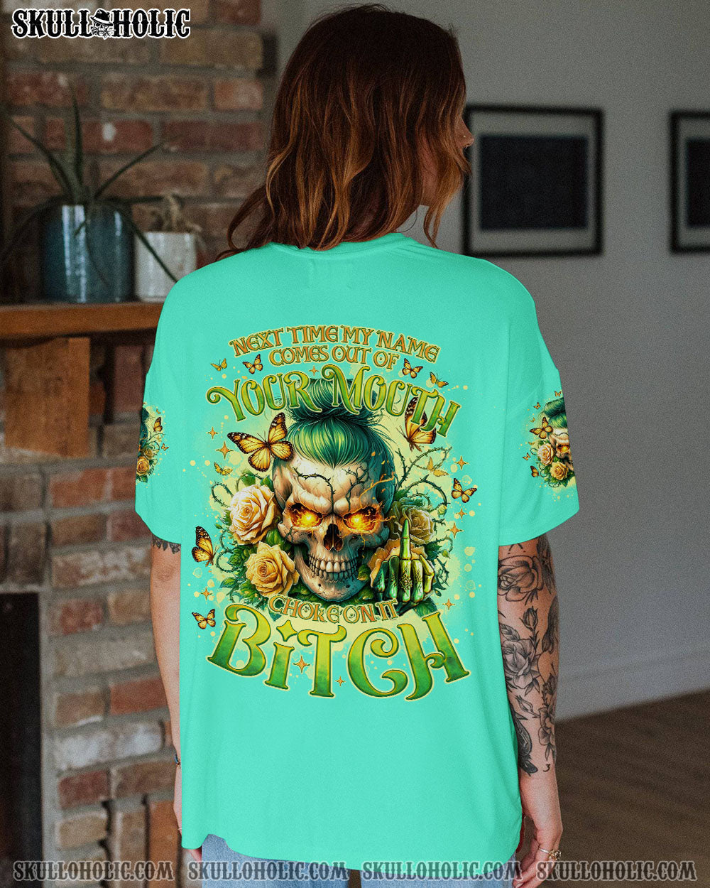 BLISSCORNERS BLAME YOURSELF SKULL MESSY BUN ALL OVER PRINT