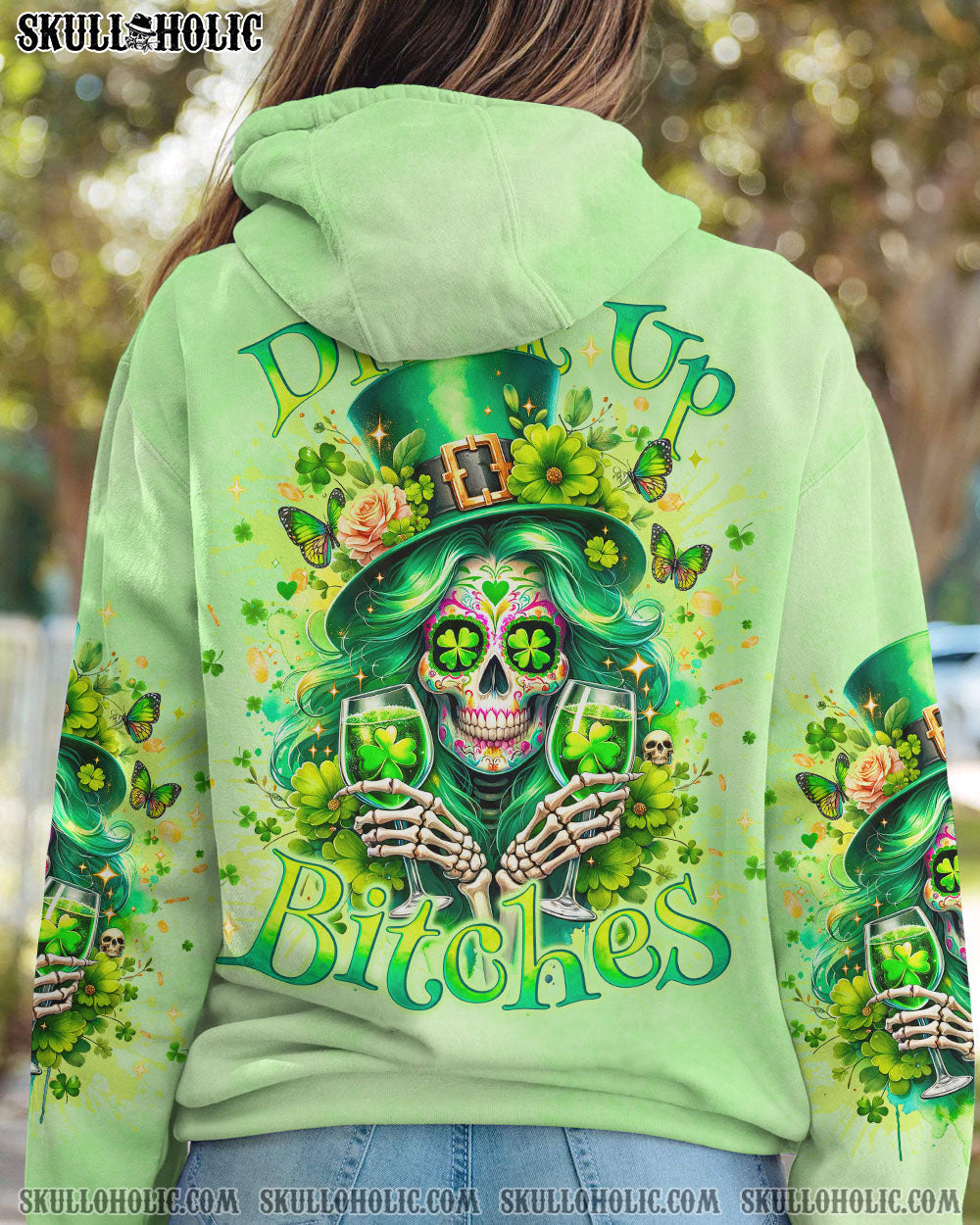 BLISSCORNERS DRINK UP B SKULL LADY PATRICK'S DAY ALL OVER PRINT