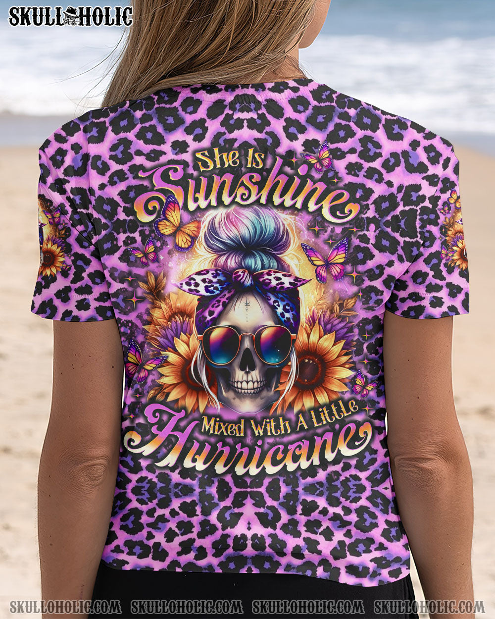 BLISSCORNERS SHE IS SUNSHINE SUNFLOWER MESSY SKULL ALL OVER PRINT