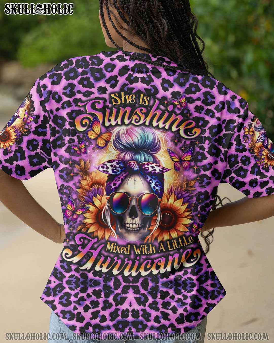 BLISSCORNERS SHE IS SUNSHINE SUNFLOWER MESSY SKULL ALL OVER PRINT