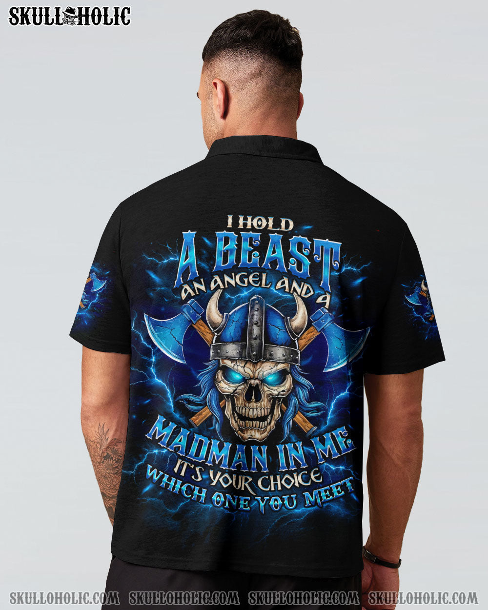 BLISSCORNERS I HOLD A BEAST AN ANGEL AND A MADMAN IN ME VIKING SKULL ALL OVER PRINT