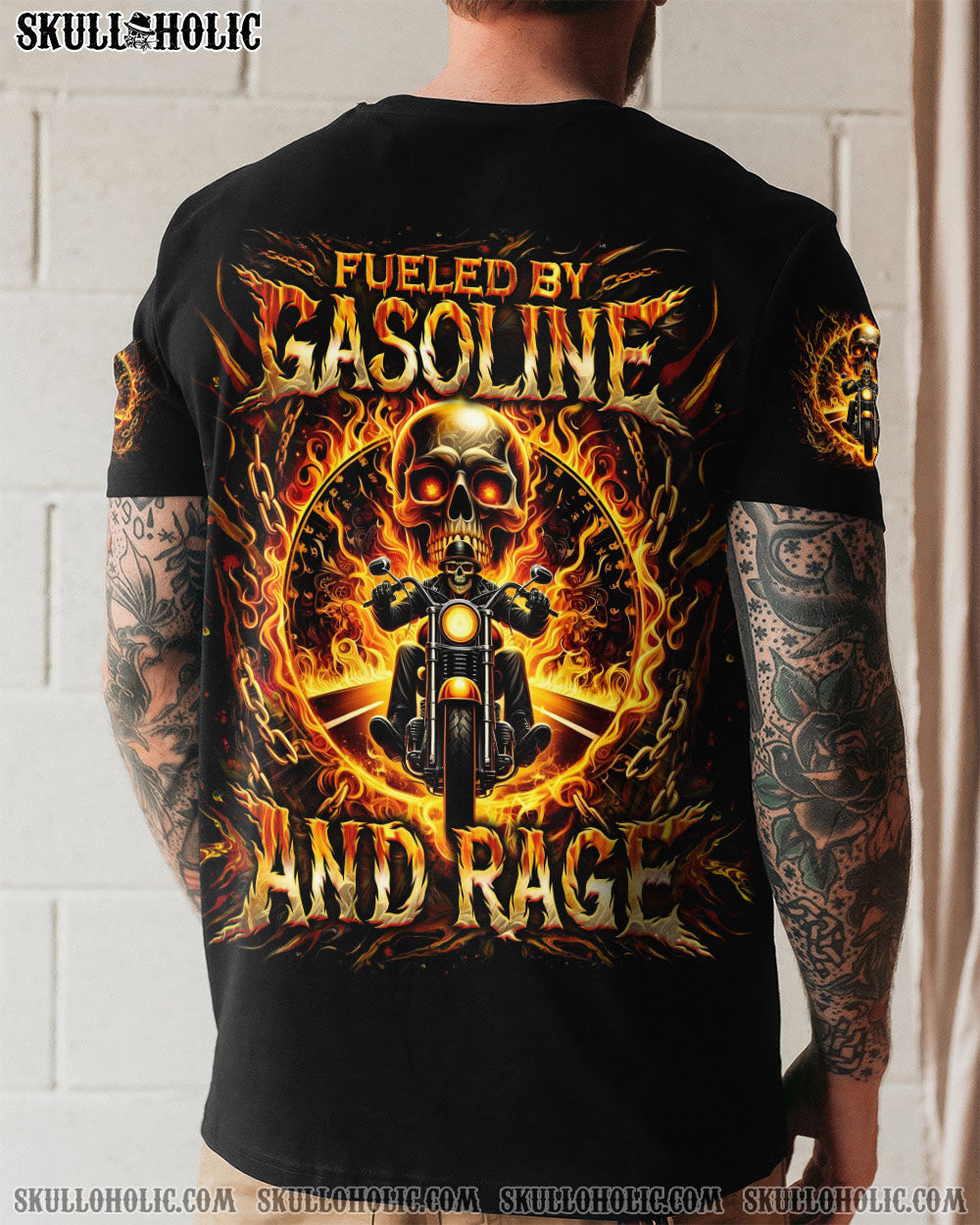 BLISSCORNERS FUELED BY GASOLINE AND RAGE BIKER SKULL ALL OVER PRINT