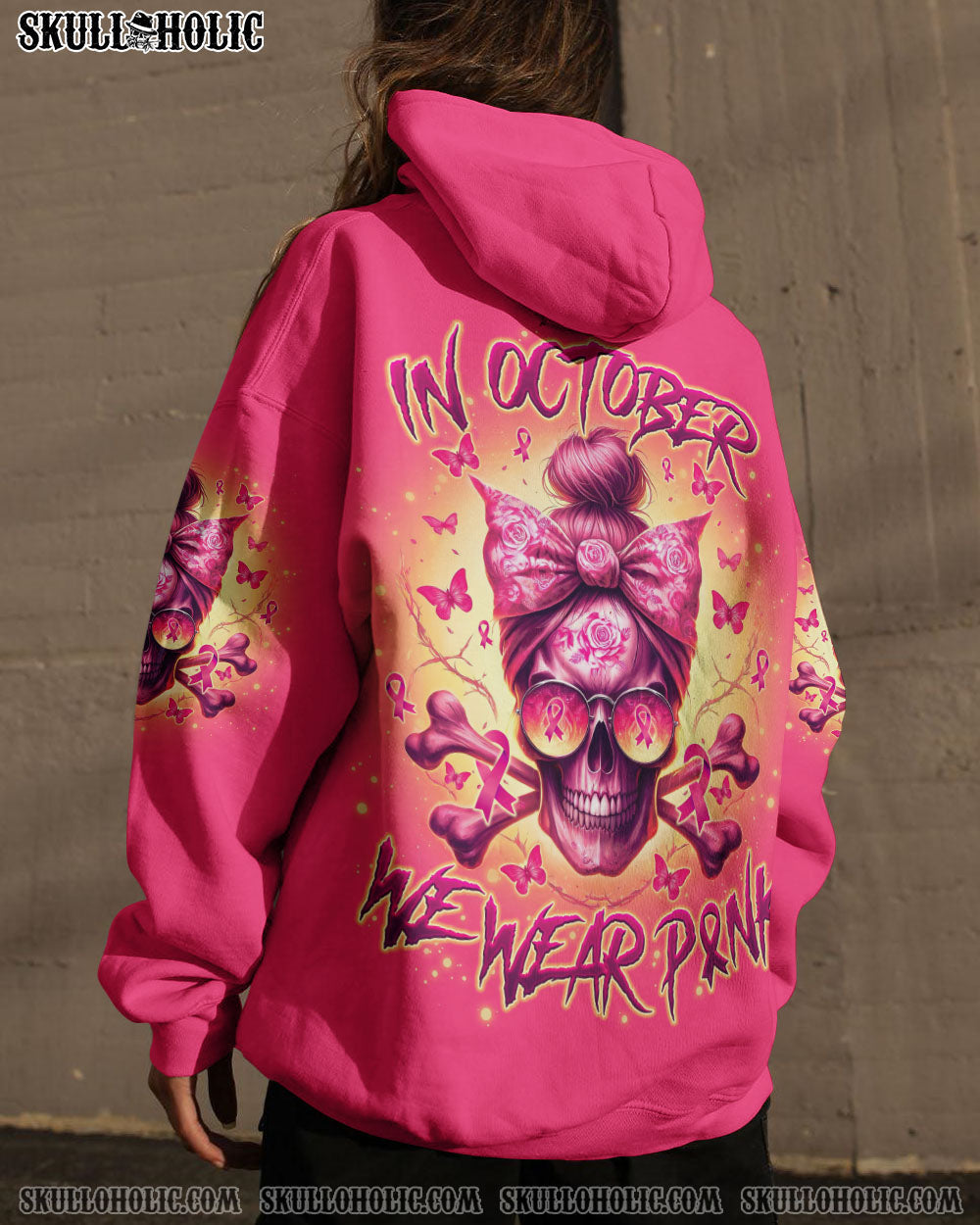 BLISSCORNERS FCK CANCER MESSY BUN SKULL TIE DYE BREAST CANCER ALL OVER PRINT